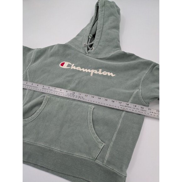 Champion Hooded Sweatshirt Womens Size Medium Green Drawstring Front Logo - Picture 5 of 7